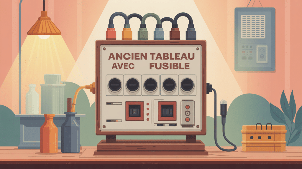 Illustration d’un ancien tableau électrique avec fusible et modèle moderne