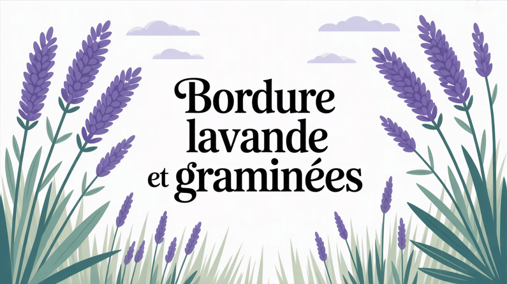 illustration bordure lavande et graminées jardin