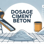 Illustration dosage ciment beton sur chantier avec bétonnière et granulats