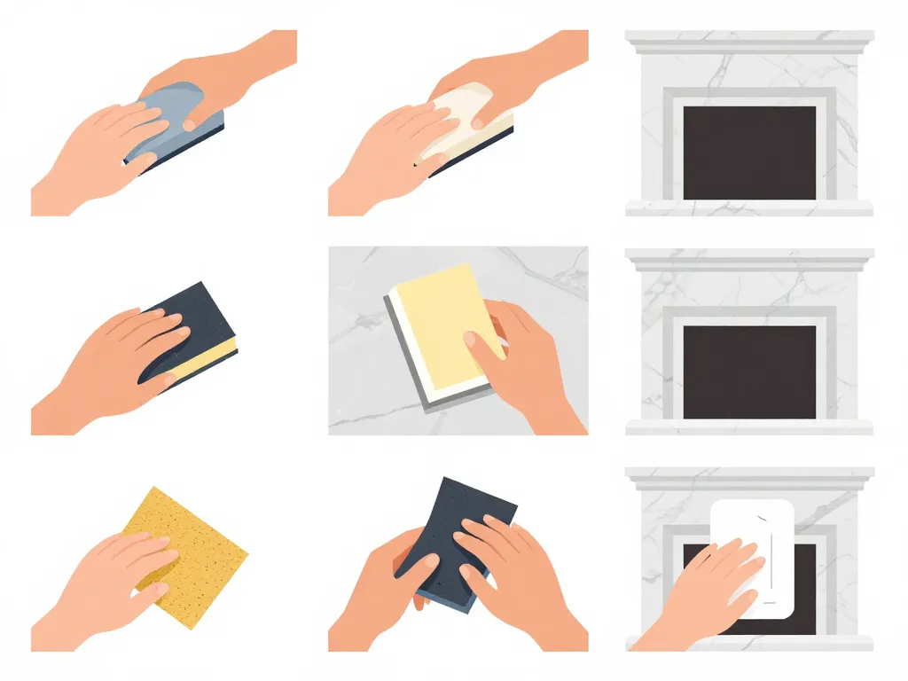 Étapes préparation peinture sur marbre cheminée