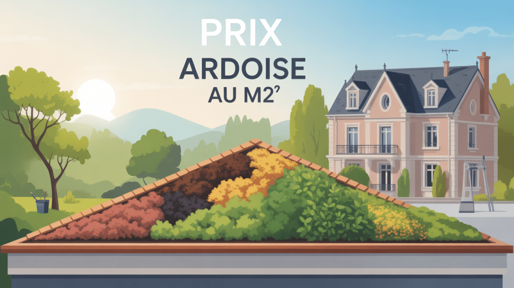 prix des ardoises au m2 : toiture avec ardoises et outils de couvreur