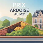 prix des ardoises au m2 : toiture avec ardoises et outils de couvreur