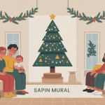 Illustration sapin mural moderne et cosy pour déco Noël