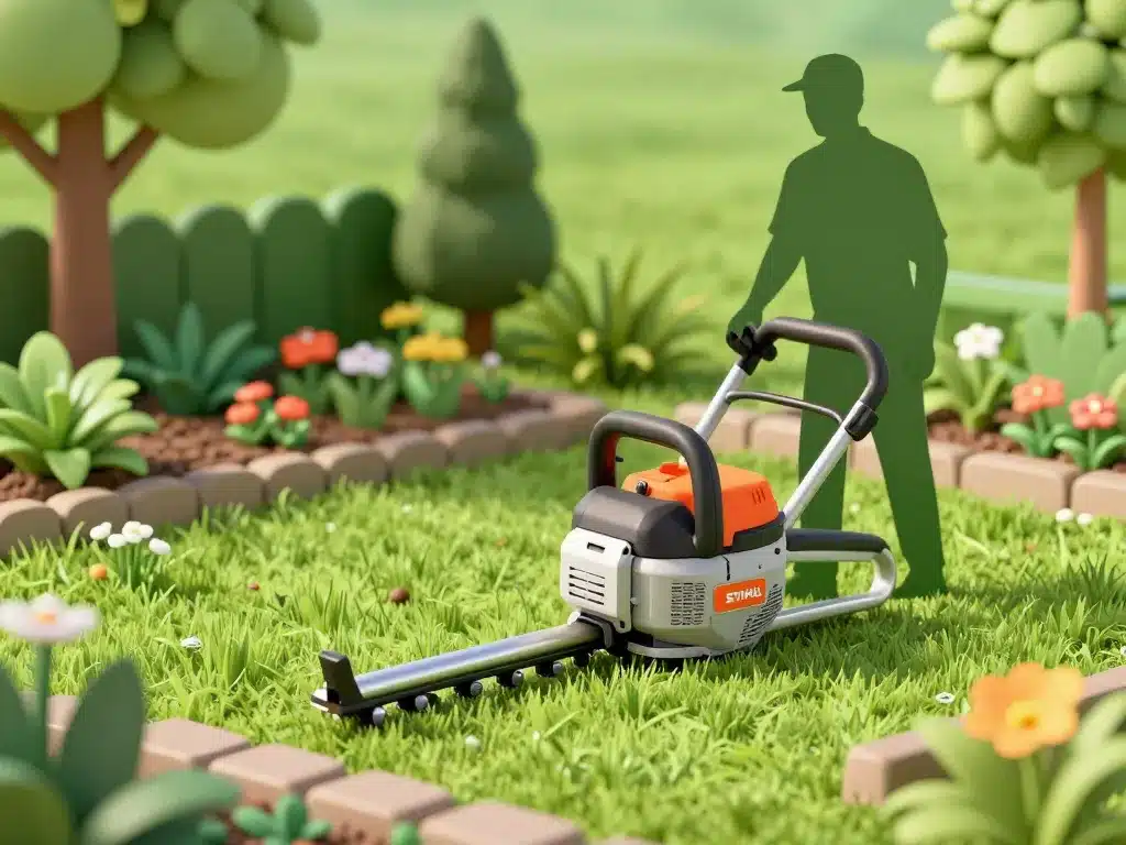 stihl fs 50 positionné dans un jardin