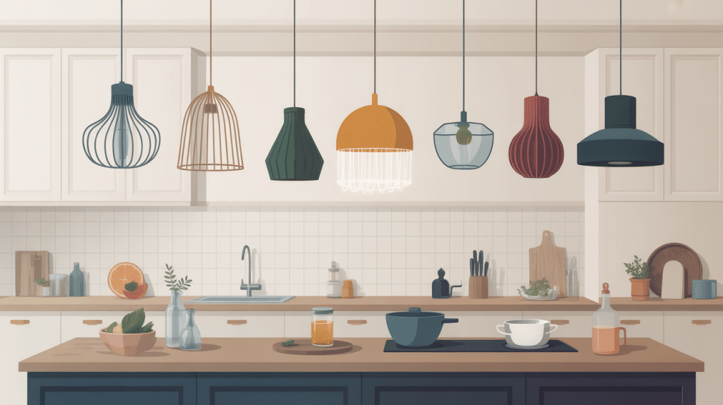 illustration suspension cuisine originale design au dessus ilot