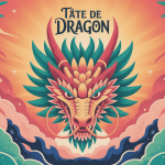 illustration tete de dragon stylisee plantes symboles fantasy