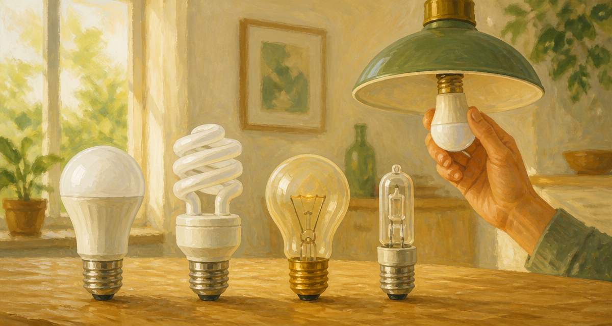 ampoule economique led et autres types alignées sur table