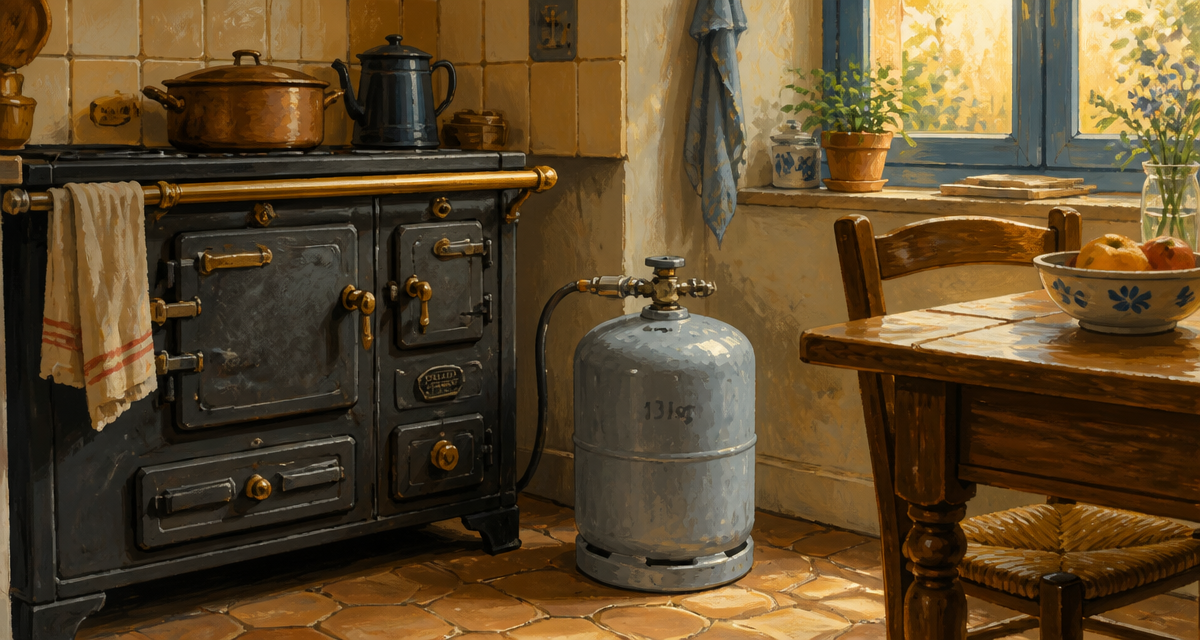 bouteille de gaz gris près cuisinière