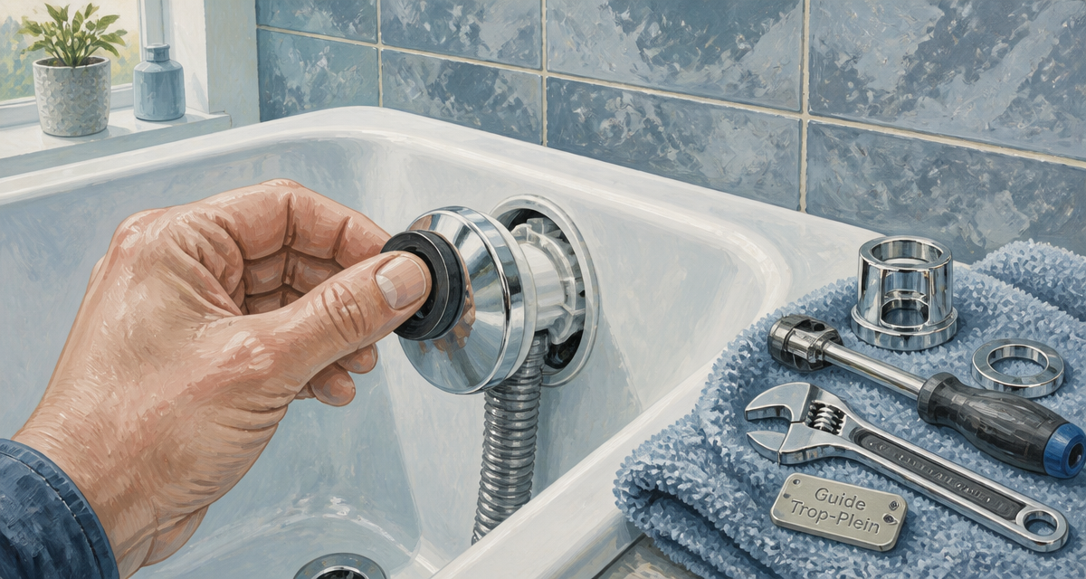 trop plein baignoire installation joint chromé