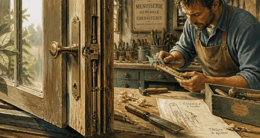 mecanisme cremone fenetre bois ancien detail
