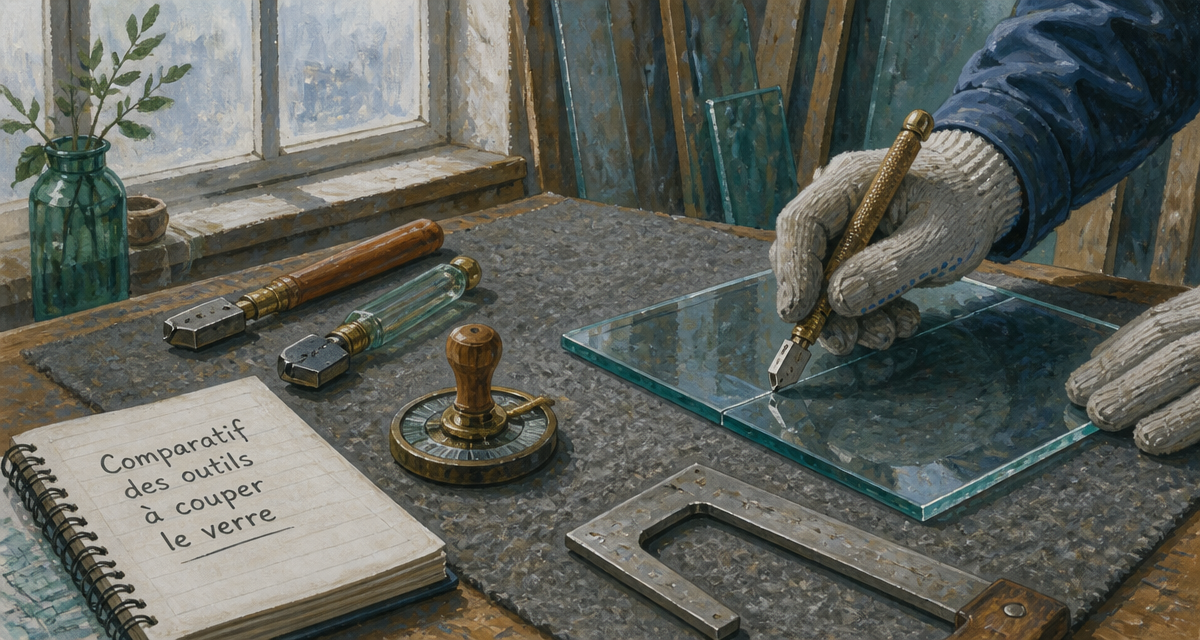 outil à couper le verre sur table atelier