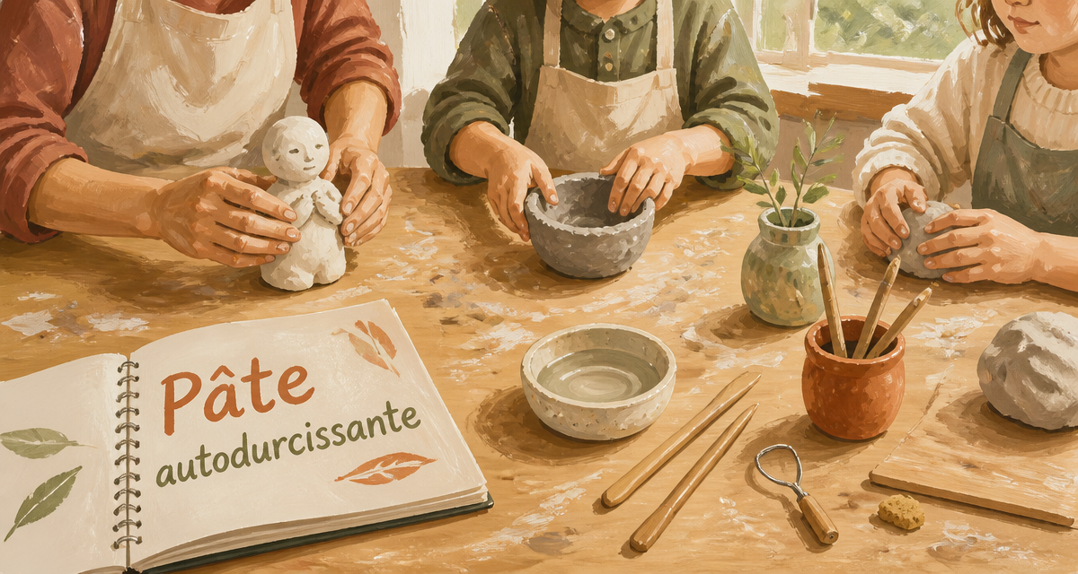 Mains modelant pâte autodurcissante sur table