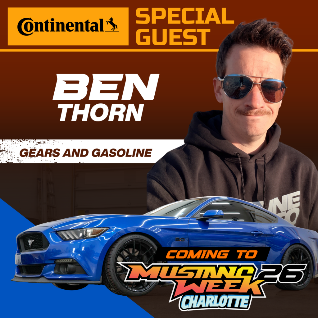 Ben Thorn with blue Mustang at Mustang Week Charlotte 2026 event.