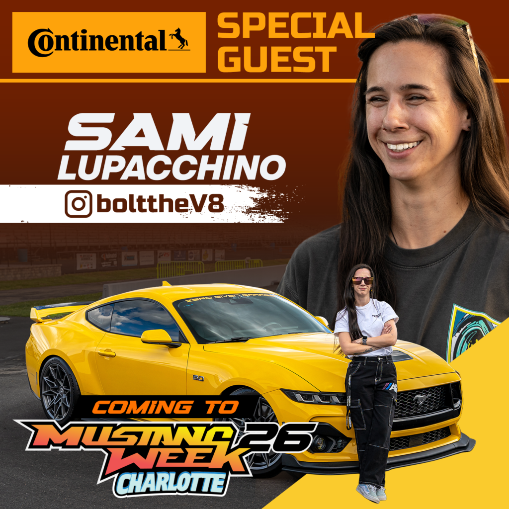 Sami Lupacchino at Mustang Week Charlotte with yellow sports car.