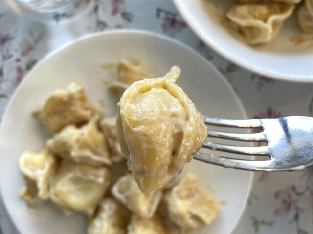 Homemade smoked salmon and cream cheese ravioli