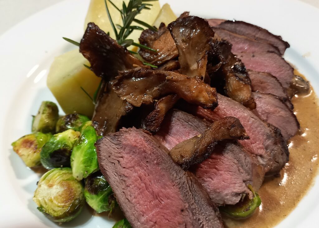 Venison with oyster mushrooms