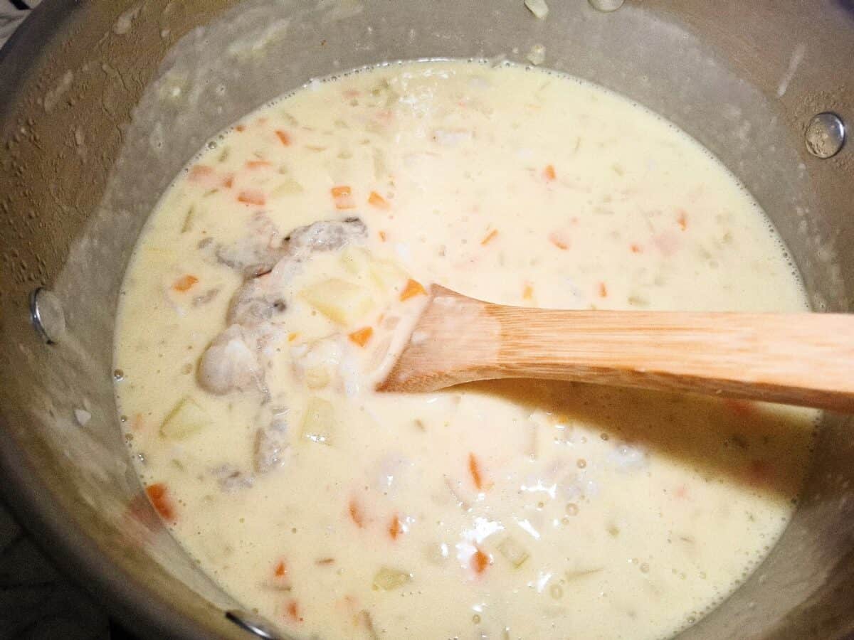 Crab meat added to the crab and vegetable soup