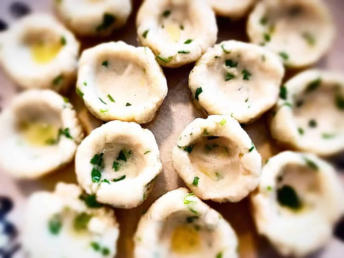 Blanched masa corn and coriander dumplings