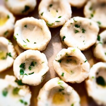 Blanched masa corn and coriander dumplings