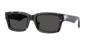 Stylish black sunglasses with blue accents, perfect for sun protection.