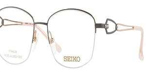 Stylish titanium Seiko eyeglasses with adjustable nose pads for comfort.