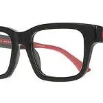 Stylish Gucci eyeglasses with black and red frame, perfect for fashion-forward eyewear.