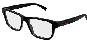 Stylish black Gucci eyeglasses with logo detail, perfect for fashion-forward eyewear.