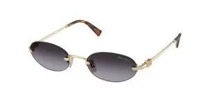 Elegant Miu Miu sunglasses with dark lenses and gold frame.