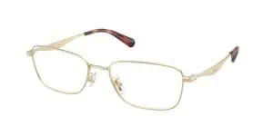 Gold eyeglasses with brown temple tips for stylish vision correction.