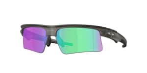 Sports sunglasses with purple and green tinted lenses for active lifestyles.