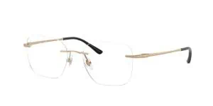 Rimless eyeglasses with gold and black accents for a sleek, professional look.