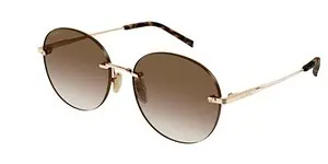 Sunglasses with round tinted lenses and gold frames for stylish eye protection.