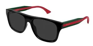 Stylish Gucci sunglasses with black frames and red-green accents, perfect for fashion-forward indivi.
