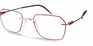 Red and gold stylish eyeglasses with thin metal frames for clear vision. Perfect for everyday wear a.