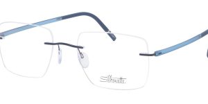 Stylish rimless glasses with blue accents for a modern look.