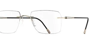 Rimless reading glasses with black and gold accents, ideal for stylish vision correction.