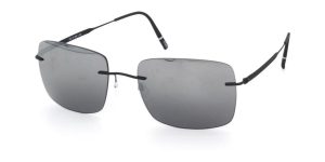 Sunglasses with dark lenses and slim black frame, ideal for eye protection and style.