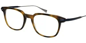 Stylish tortoise shell eyeglasses with black temples for men and women.