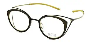 Stylish black and yellow eyeglasses for vision correction and fashion.
