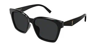 Luxury black sunglasses with gold logo detail for stylish eye protection.