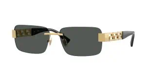 Elegant designer sunglasses with dark lenses and gold accents, perfect for stylish sun protection.