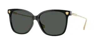High-quality black designer sunglasses with gold accents, perfect for stylish eye protection.