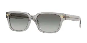 Elegant transparent sunglasses with grey lenses, perfect for stylish eye protection.