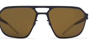 Stylish brown-tinted sunglasses with black frame for UV protection.