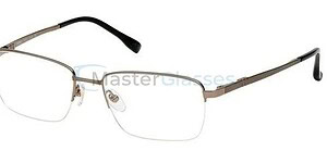 Stylish metal half-rim glasses with adjustable nose pads for comfort.