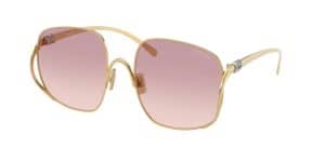 Elegant gold sunglasses with pink gradient lenses for women.