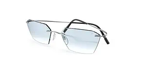 Stylish rimless sunglasses with blue lenses for eye protection.