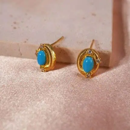 Pair of turquoise stud earrings with 18K gold-plated