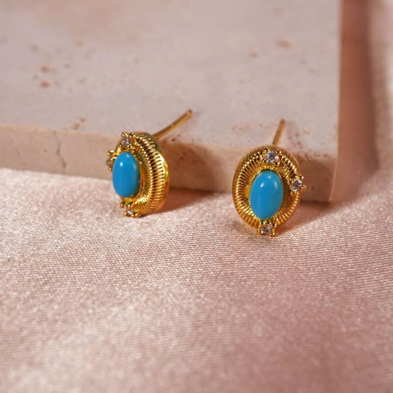 Pair of turquoise stud earrings with 18K gold-plated