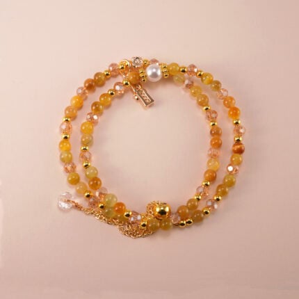 Adjustable double-layer Tiger Eye & White Crystal bracelet – gemstone beaded design